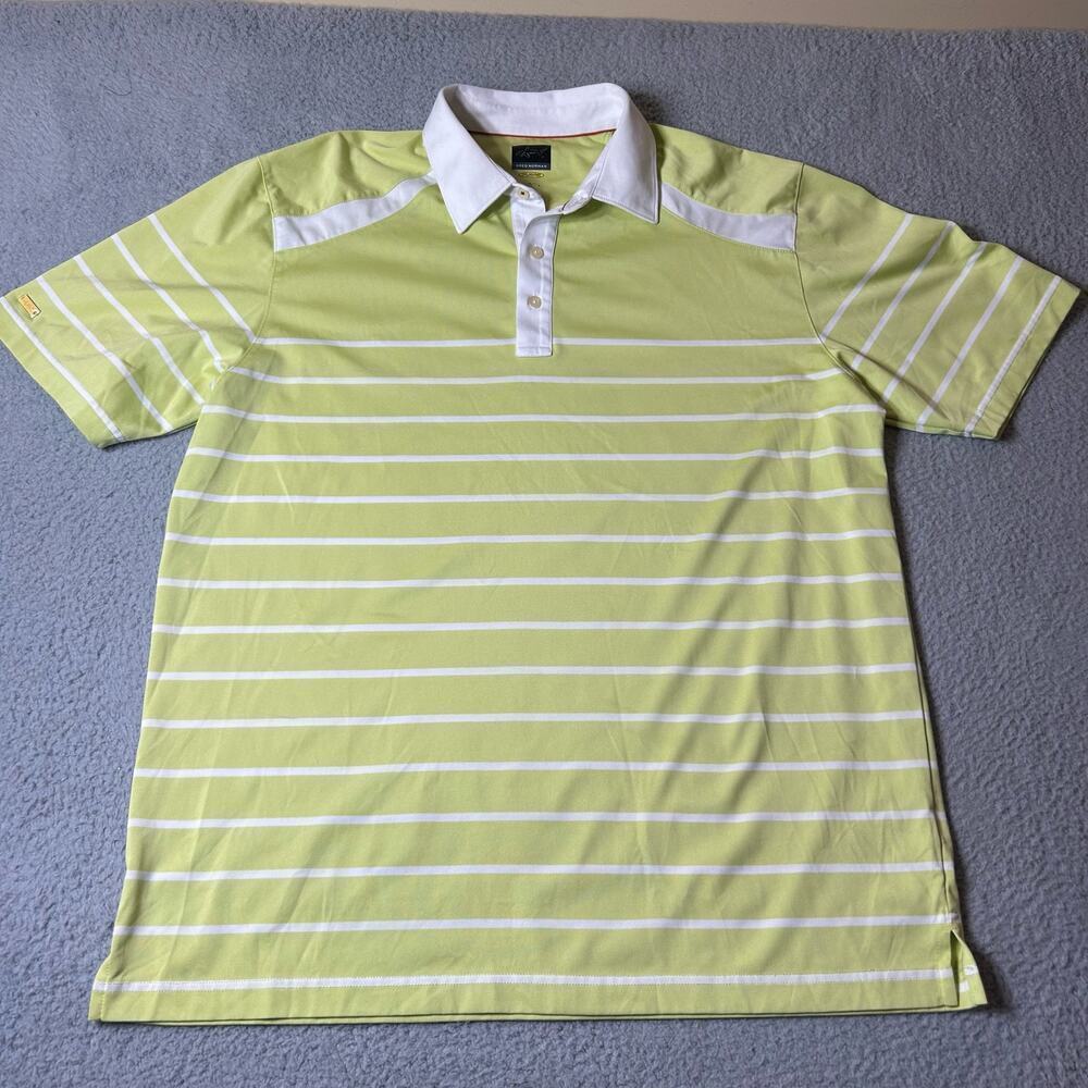 Greg Norman Polo Shirt Mens XL Green Striped Short Sleeve Polo Golf Preppy Shirt